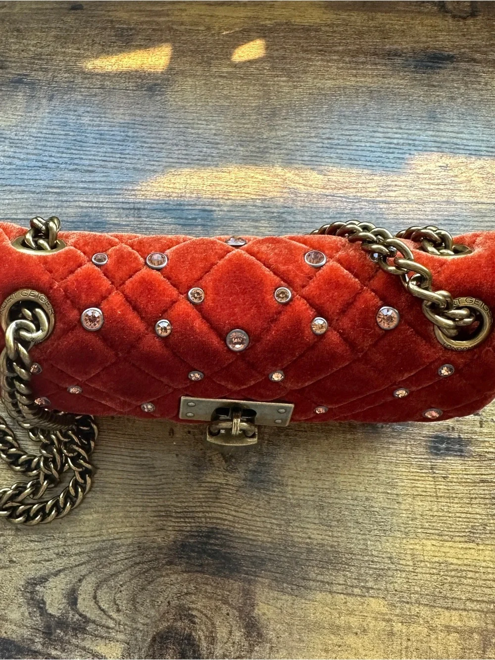 Kurt Geiger‎ Crossbody Bag Orange Velvet Mini Brixton Quilted Studded Luxury